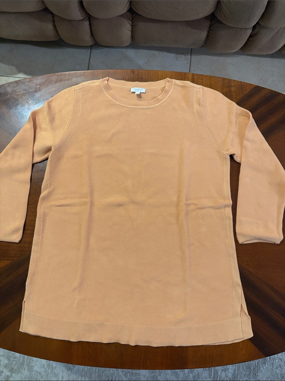 Talbots Womenโs Light Peach Crewneck Sweater Tunic - Casual Knit